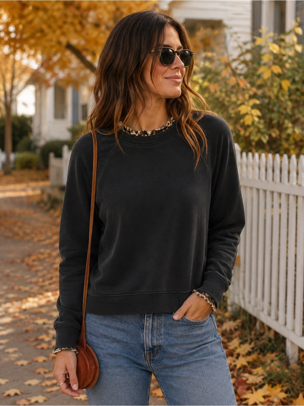 J. Crew Washed Black Crewneck Sweatshirt With Ruffle Trim